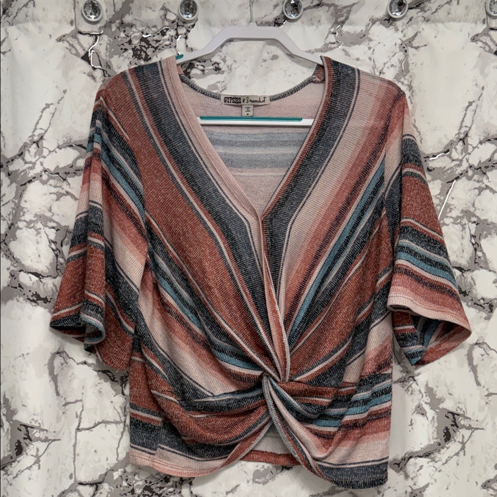 Gypsies & Moondust Pink and Blue Striped Twist Blouse